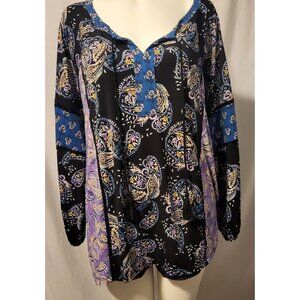 Style & Co. Women's Paisley Black, Blue & Lavender Size 3X Blouse w/ Tassels